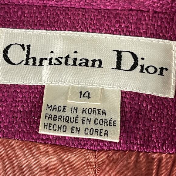 Vintage Christian Dior Silk Tweed Blazer Jacket Womens 14 Pink Gold Rhinestone - Picture 5 of 15
